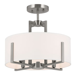 Ryker 16" Four Lights Pendant, White Fabric Shade / Classic Pewter