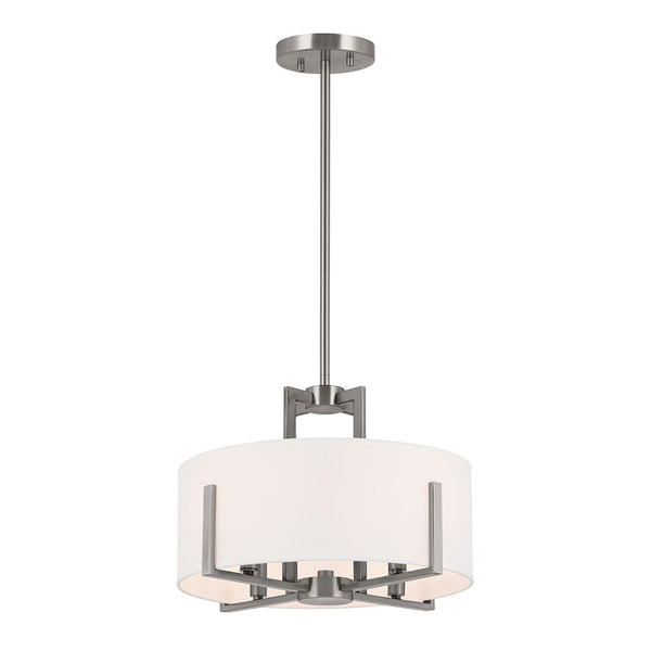 Ryker 16" Four Lights Pendant, White Fabric Shade / Classic Pewter