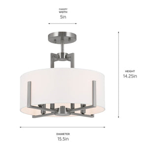 Ryker 16" Four Lights Pendant, White Fabric Shade / Classic Pewter