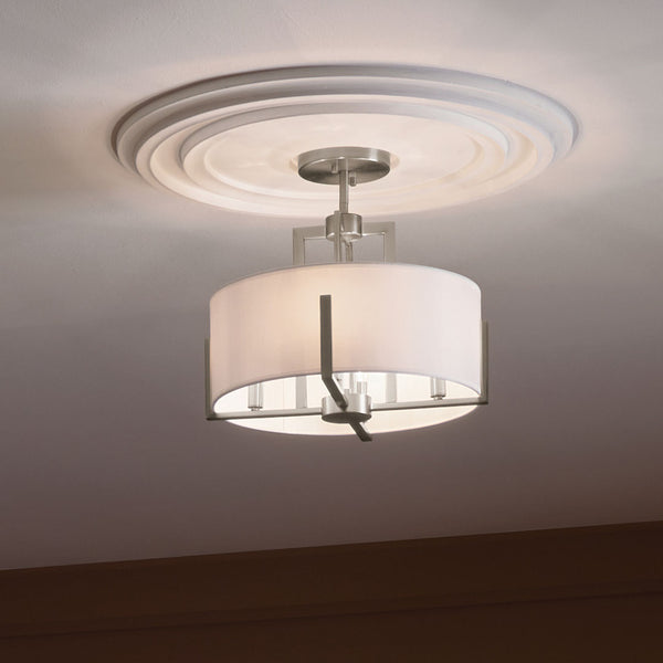 Ryker 16" Four Lights Pendant, White Fabric Shade / Classic Pewter