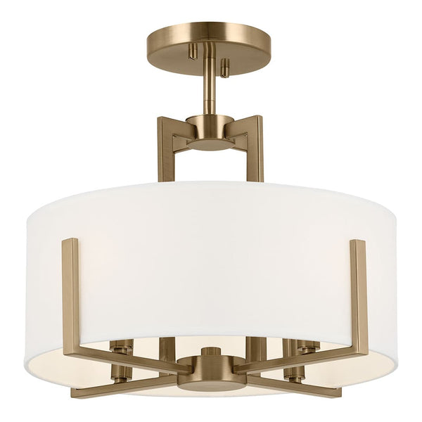 Ryker 16" Four Lights Pendant, White Fabric Shade / Champagne Bronze