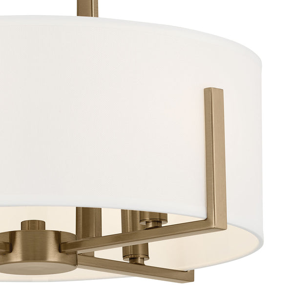 Ryker 16" Four Lights Pendant, White Fabric Shade / Champagne Bronze