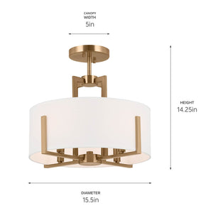 Ryker 16" Four Lights Pendant, White Fabric Shade / Champagne Bronze