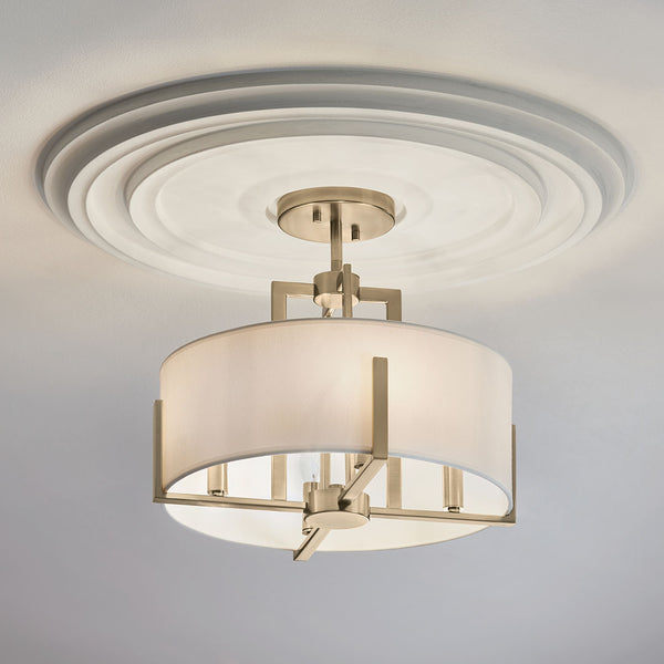Ryker 16" Four Lights Pendant, White Fabric Shade / Champagne Bronze