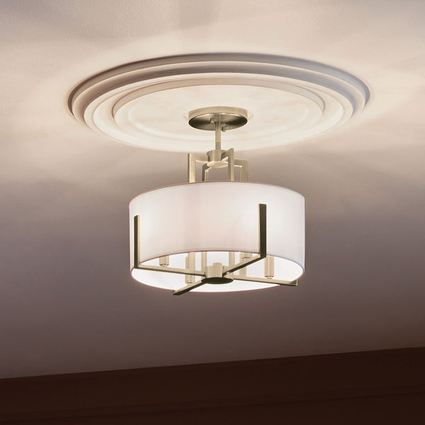 Ryker 16" Four Lights Pendant, White Fabric Shade / Champagne Bronze