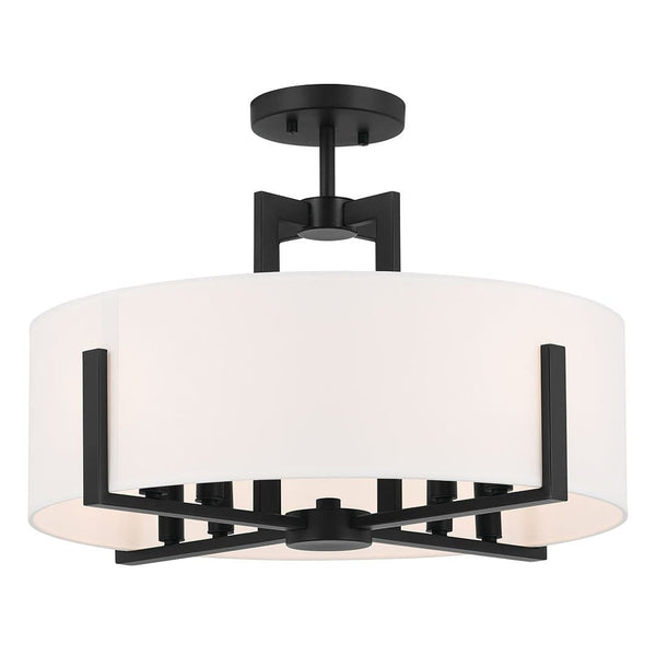 Ryker 20" Eight Lights Pendant, White Fabric Shade / Black