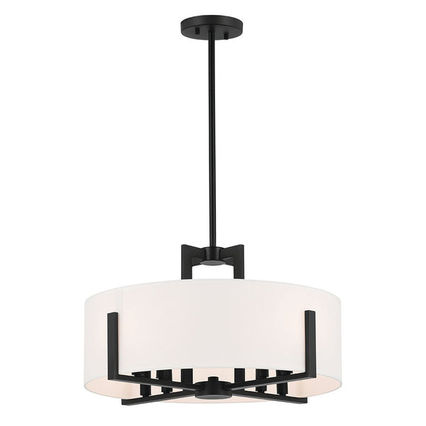 Ryker 20" Eight Lights Pendant, White Fabric Shade / Black