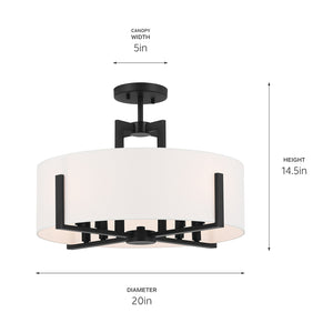 Ryker 20" Eight Lights Pendant, White Fabric Shade / Black