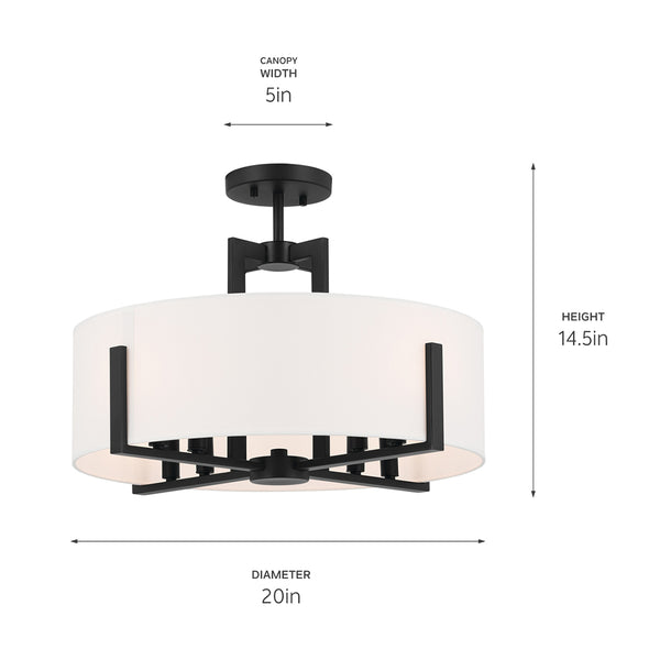 Ryker 20" Eight Lights Pendant, White Fabric Shade / Black