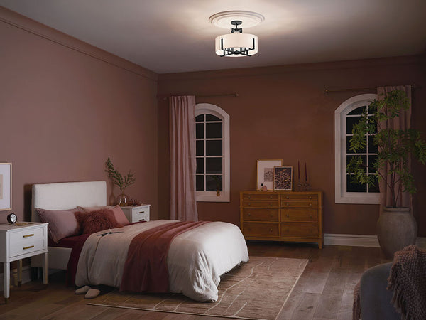 Ryker 20" Eight Lights Pendant, White Fabric Shade / Black