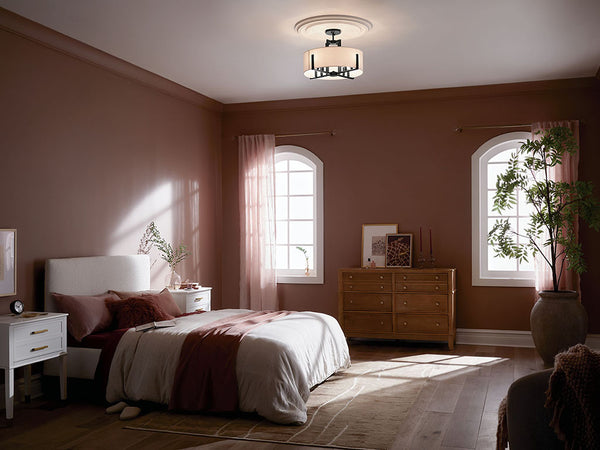 Ryker 20" Eight Lights Pendant, White Fabric Shade / Black