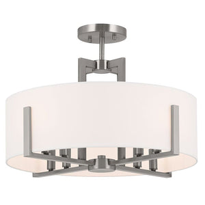 Ryker 20" Eight Lights Pendant, White Fabric Shade / Classic Pewter