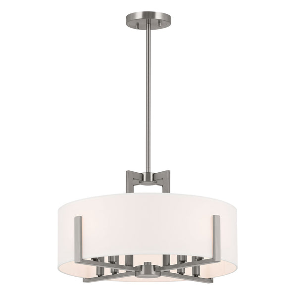 Ryker 20" Eight Lights Pendant, White Fabric Shade / Classic Pewter