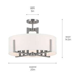 Ryker 20" Eight Lights Pendant, White Fabric Shade / Classic Pewter