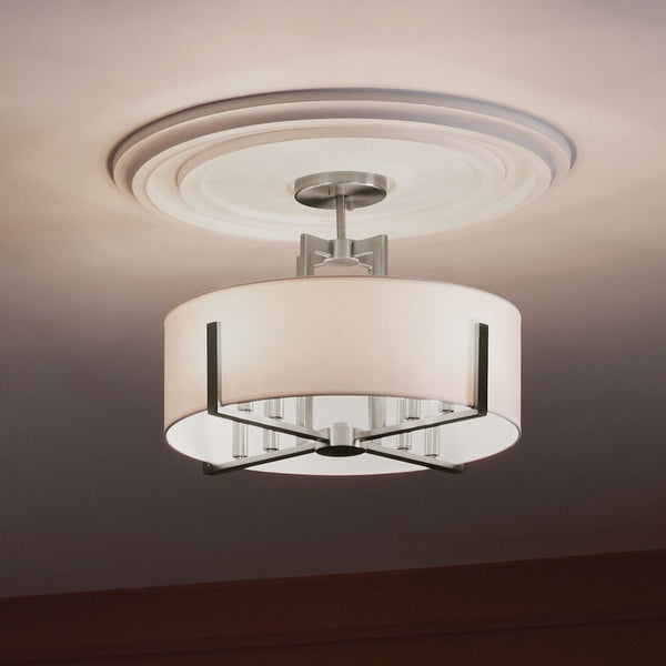 Ryker 20" Eight Lights Pendant, White Fabric Shade / Classic Pewter