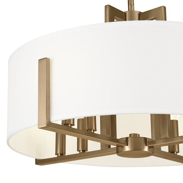 Ryker 20" Eight Lights Pendant, White Fabric Shade / Champagne Bronze