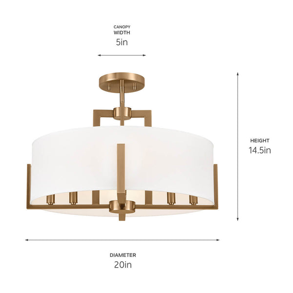 Ryker 20" Eight Lights Pendant, White Fabric Shade / Champagne Bronze