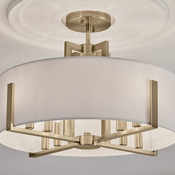 Ryker 20" Eight Lights Pendant, White Fabric Shade / Champagne Bronze