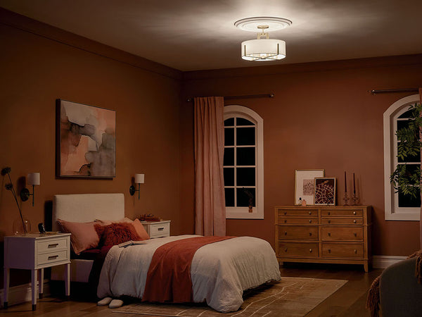 Ryker 20" Eight Lights Pendant, White Fabric Shade / Champagne Bronze