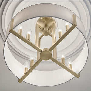 Ryker 20" Eight Lights Pendant, White Fabric Shade / Champagne Bronze