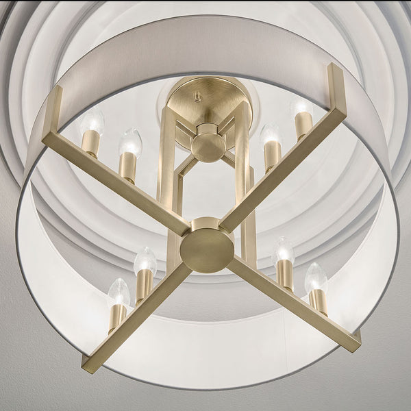 Ryker 20" Eight Lights Pendant, White Fabric Shade / Champagne Bronze