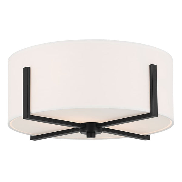 Ryker 16" Two Lights Flush Mount, White Fabric Shade / Black