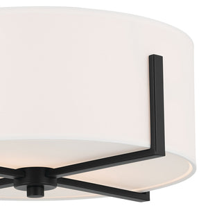 Ryker 16" Two Lights Flush Mount, White Fabric Shade / Black