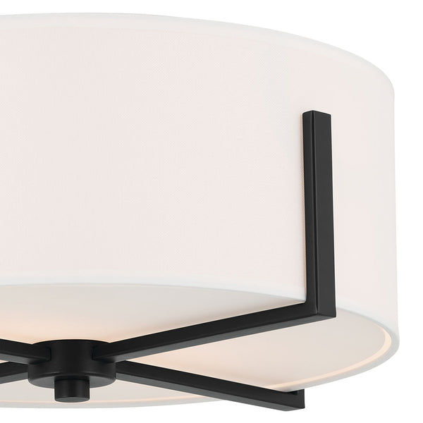 Ryker 16" Two Lights Flush Mount, White Fabric Shade / Black