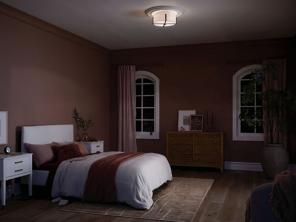 Ryker 16" Two Lights Flush Mount, White Fabric Shade / Black