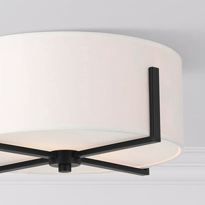 Ryker 16" Two Lights Flush Mount, White Fabric Shade / Black
