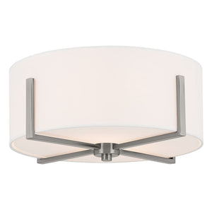 Ryker 16" Two Lights Flush Mount, White Fabric Shade / Classic Pewter