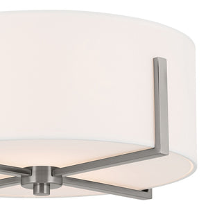 Ryker 16" Two Lights Flush Mount, White Fabric Shade / Classic Pewter