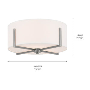 Ryker 16" Two Lights Flush Mount, White Fabric Shade / Classic Pewter