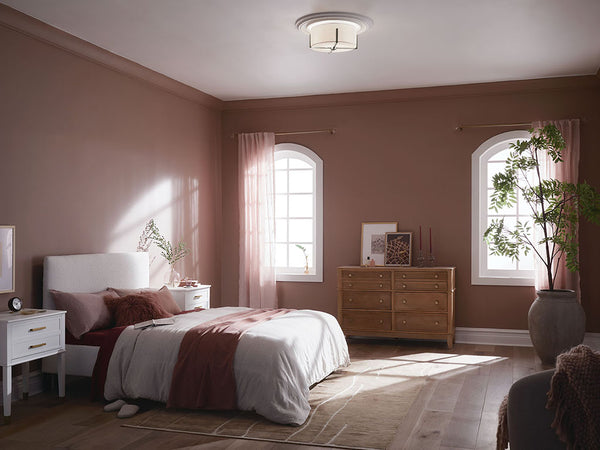 Ryker 16" Two Lights Flush Mount, White Fabric Shade / Classic Pewter