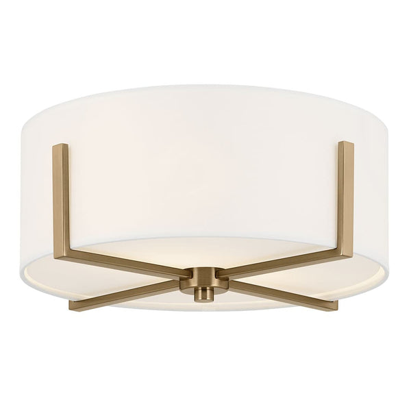 Ryker 16" Two Lights Flush Mount, White Fabric Shade / Champagne Bronze