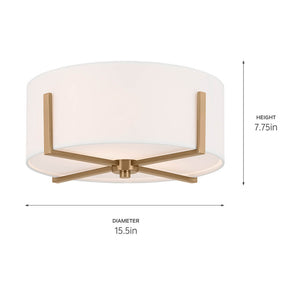 Ryker 16" Two Lights Flush Mount, White Fabric Shade / Champagne Bronze