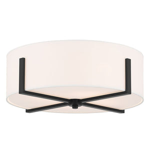 Ryker 20" Four Lights Flush Mount, White Fabric Shade / Black