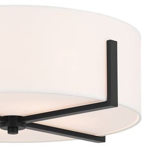 Ryker 20" Four Lights Flush Mount, White Fabric Shade / Black