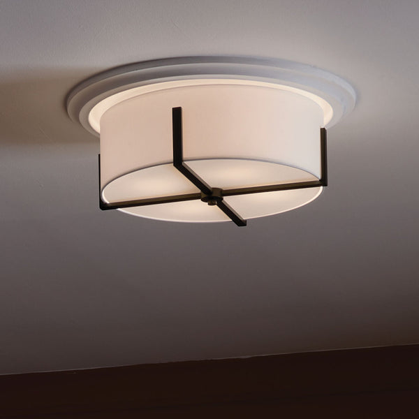 Ryker 20" Four Lights Flush Mount, White Fabric Shade / Black