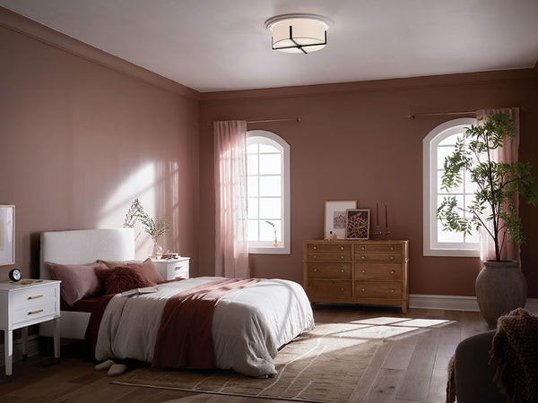 Ryker 20" Four Lights Flush Mount, White Fabric Shade / Black