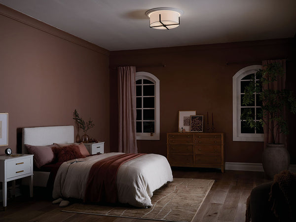 Ryker 20" Four Lights Flush Mount, White Fabric Shade / Black