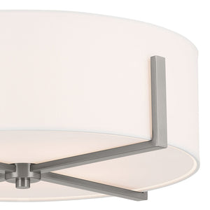 Ryker 20" Four Lights Flush Mount, White Fabric Shade / Classic Pewter