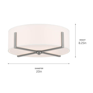 Ryker 20" Four Lights Flush Mount, White Fabric Shade / Classic Pewter