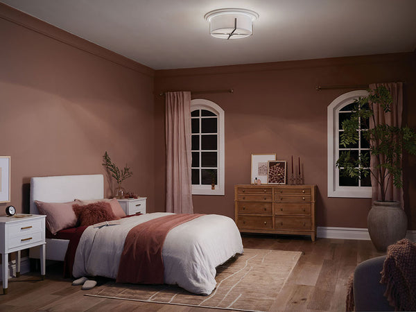 Ryker 20" Four Lights Flush Mount, White Fabric Shade / Classic Pewter