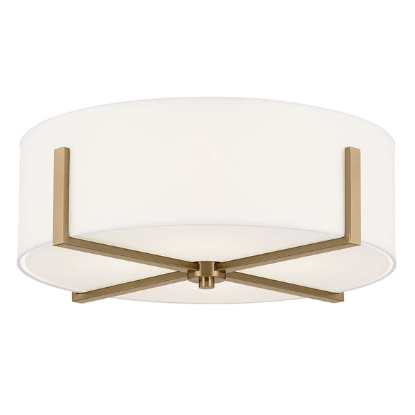 Ryker 20" Four Lights Flush Mount, White Fabric Shade / Champagne Bronze