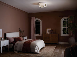 Ryker 20" Four Lights Flush Mount, White Fabric Shade / Champagne Bronze