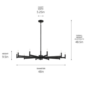 Dhane 48" Ten Lights Chandelier, Black