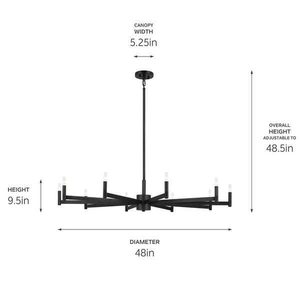 Dhane 48" Ten Lights Chandelier, Black