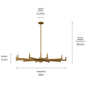 Dhane 48" Ten Lights Chandelier, Natural Brass