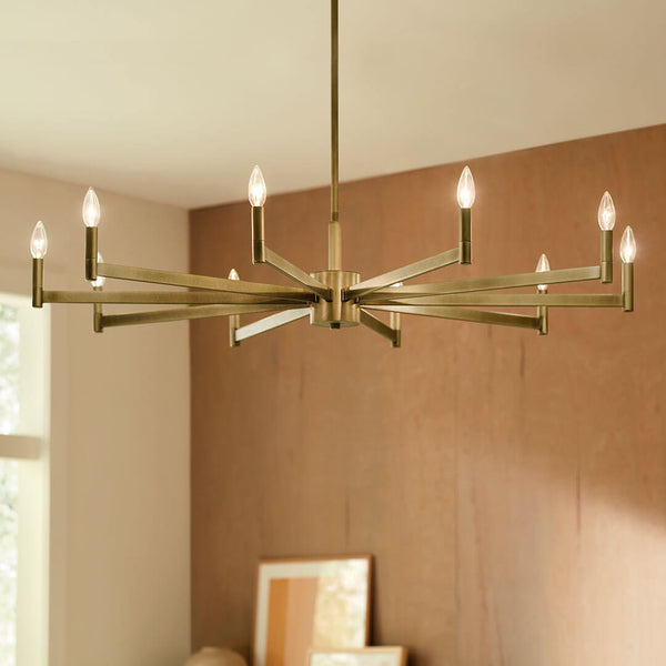 Dhane 48" Ten Lights Chandelier, Natural Brass
